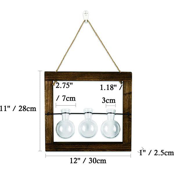 Hanging Propagation Station for Plants Wall Planter Indoor Vintage Wall Bulb Vase for Flowers with Wooden Frame for Aethetic Room Decor Home Office Accessories 4
