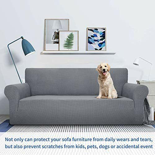 MAXIJIN Super Stretch Chair Covers for Living Room, 1-Piece Universal Chair Slipcover with Arms Jacquard Spandex Chair Protector Dogs Pet Friendly Sofa Couch Armchair Cover (1 Seater, Light Grey) 1