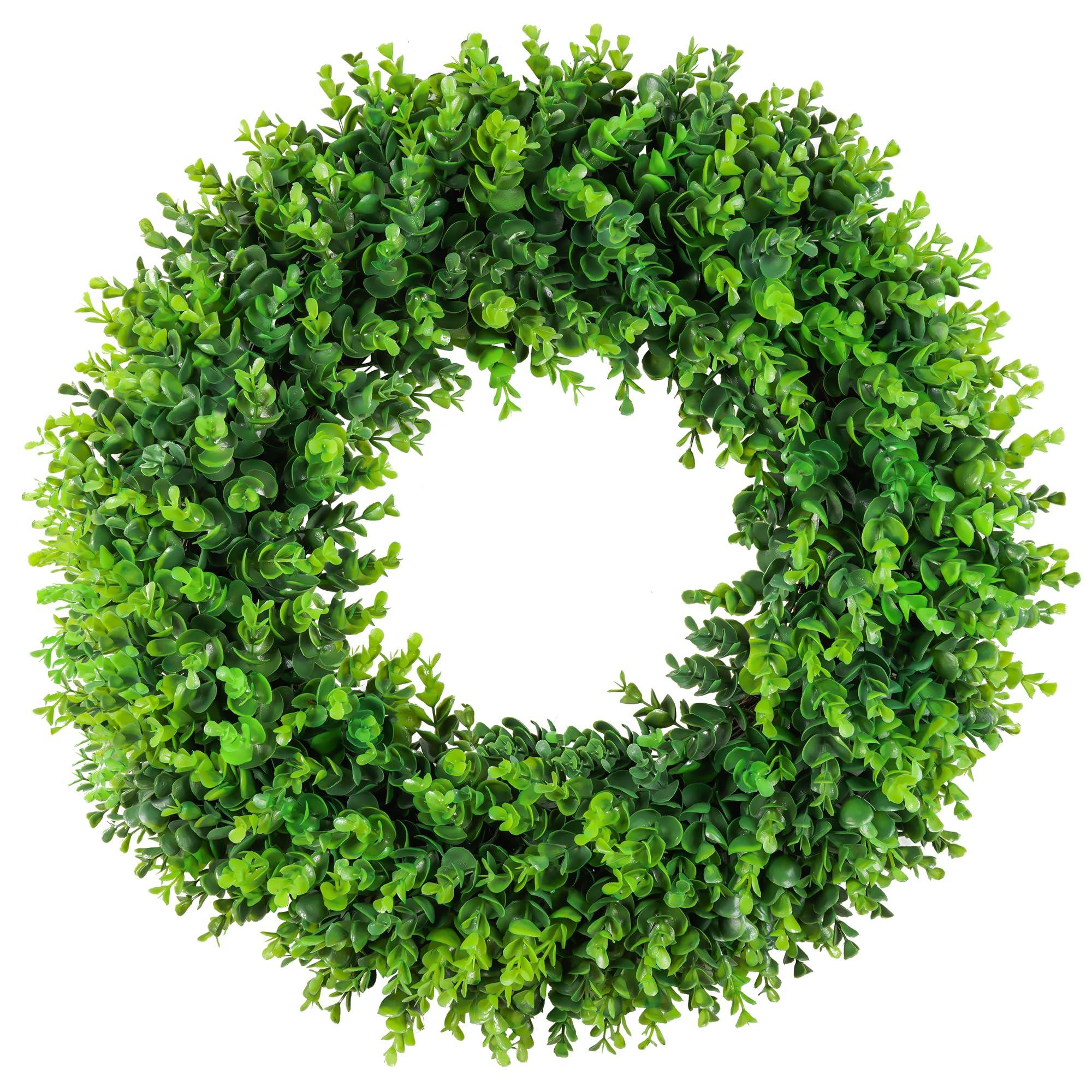 COLORSPEC 61cm/24inch Boxwood Wreath, Spring Summer Green All Season Large Wreath Decor Eucalyptus Wreath for Front Door,Party,Farmhouse,Home,Wall,Fireplace 0