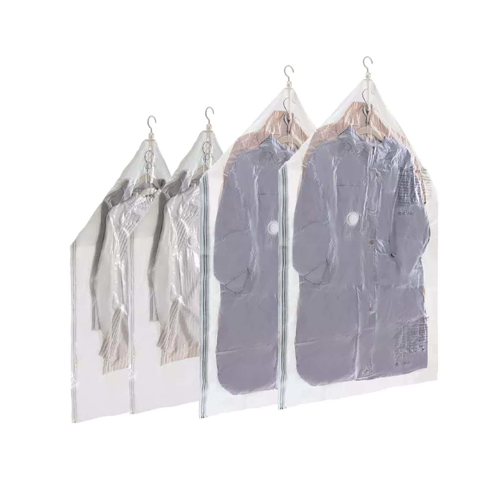 Hanging Vacuum Storage Bags for Clothes, Set of 4 (2 Long 53x27.6 inches, 2 Short 41.3x27.6 inches),Hanging Space Saver Bags for Suits, Dresses, Coat or Jackets, Reusable Closet Organizer