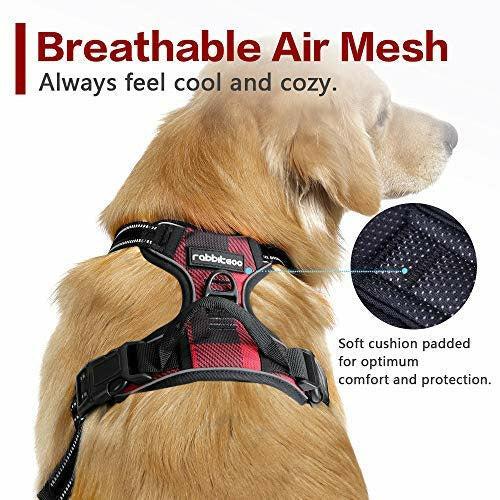 rabbitgoo Dog Harness, No-Pull Pet Harness with 2 Leash Clips, Adjustable Soft Padded Dog Vest, Reflective No-Choke Pet Oxford Vest with Easy Control Handle for Large Dogs, Plaid, XL 1