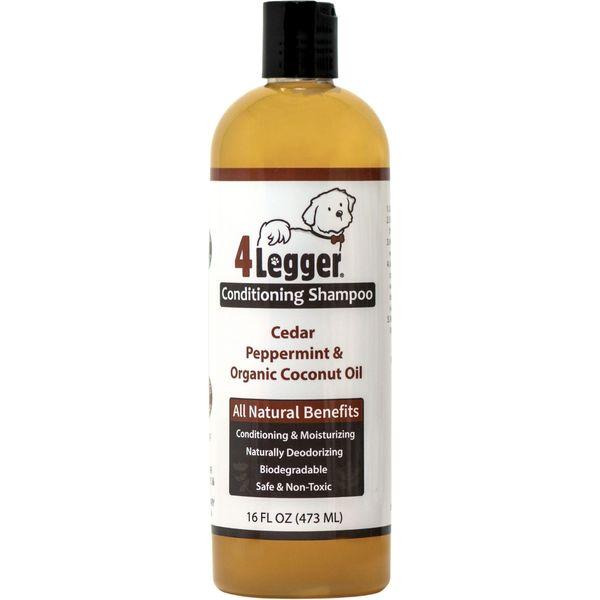 4-Legger Certified Organic Dog Shampoo with Conditioner - All Natural Antibacterial and Antifungal, with Cedar Peppermint Eucalyptus, and Aloe, Non-Toxic, Normal to Dry and Itchy Skin - USA - - 473 ml