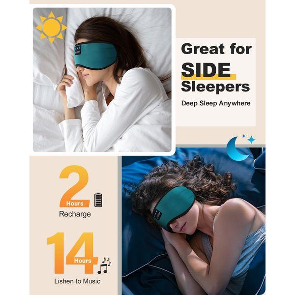 LC-dolida Bluetooth Sleep Mask with Headphones, Sleep Headphones Can Play 10-14 Hours,100% Blackout Cotton Eye Covers for Sleeping, Zero Pressure Eye Mask with Travel Bag and Sleep Earplugs 2