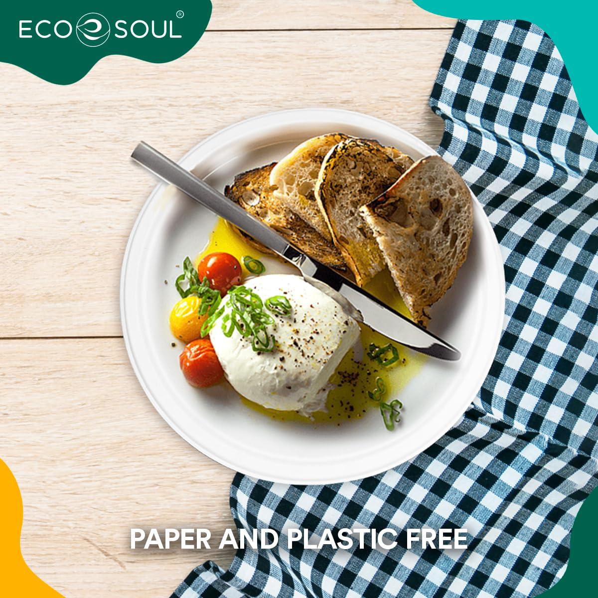 ECO SOUL Pearl White Round 15cm(6") Bagasse Plates, 10x Times Sturdy Than Paper Plates(Pack of 100), Disposable Tableware, 100% Compostable, Eco Friendly Alternative to Plastic Plates, Microwavable 4