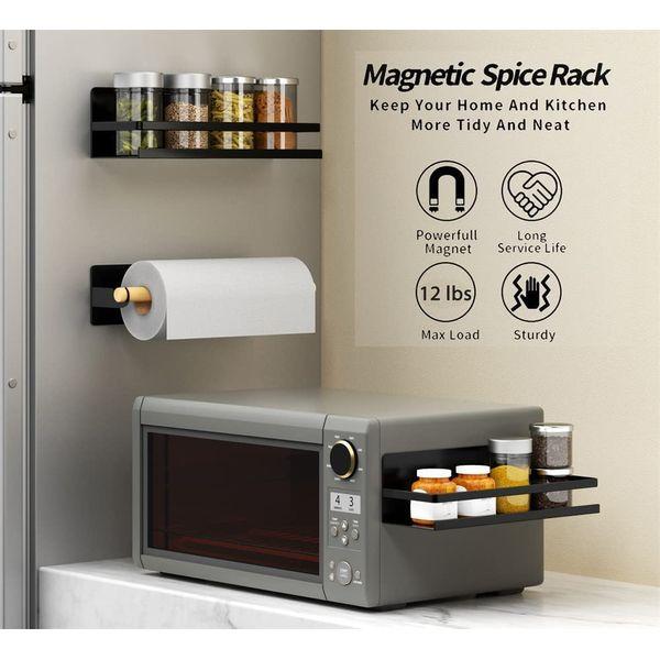 SANNO Magnetic Spice Rack for Refrigerator, Magnetic Paper Towel Holder Strong Magnet Shelf Kitchen Storage Organizer for Side of Fridge,Over Stove,Save Space on Counter 2