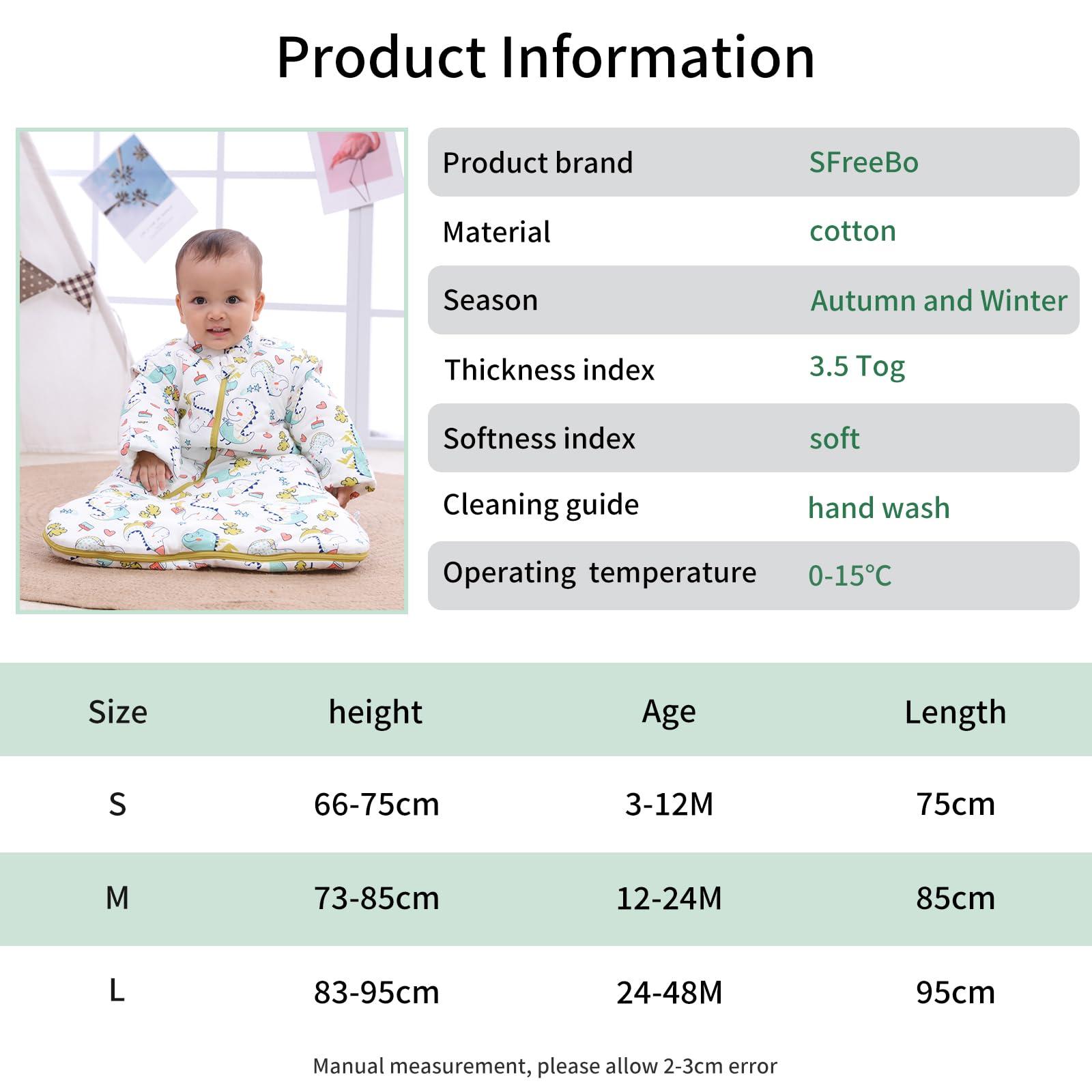 SFreeBo Newborn Baby Wearable Blanket 3.5 Tog Winter Animal Wolf Baby Boy Girl Grow Bag Front Zip Sleep Sack with Removable Sleeves can Also be Used in Bed and Buggies 3-12M 1