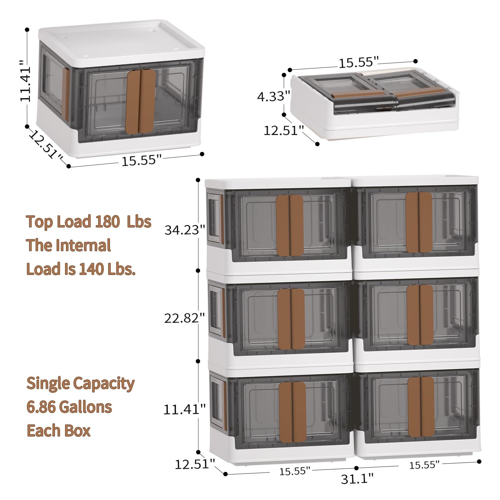 HAIXIN Collapsible Storage Bin with Lid - 6 Pack Stackable Storage Box with Four Opening Door, 36L Plastic Closet Organiser, Storage Container with Wheels for Kitchen Bathroom Indoor and Outdoor 3