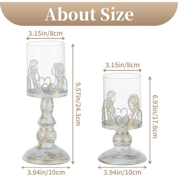 Sziqiqi Vintage Pillar Candle Holders for Wedding Table Centrepieces - Glass Hurricane Candle Holders White Metal Candlestick Gifts for Bride Groom Couples Engagement Wedding Bridal Showers Decor 4