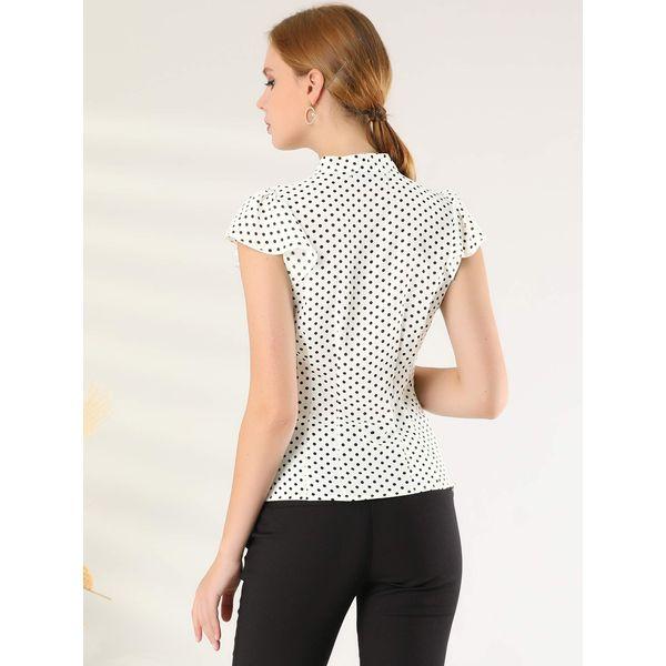 Allegra K Women's Polka Dots Office Shirt Ruffled Sleeve Tie Neck Blouse White S-8 4