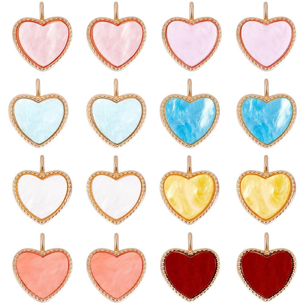 SUNNYCLUE 1 Box 48Pcs 8 Colors Mini Heart Charms Acrylic Heart Charm Acrylic Charms Sweet Valentine Mother's Day Love Charms for jewellery Making Charms DIY Earrings Bracelet Necklace Craft supplies