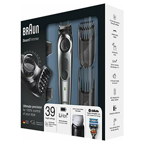 Braun Beard Trimmer BT7040 and Hair Clipper, Detail Trimmer and Mini Foil Shaver Attachments, Sharp Metal Blades, Free Gillette Fusion5 ProGlide Razor, Charging Stand, Black/Grey 1