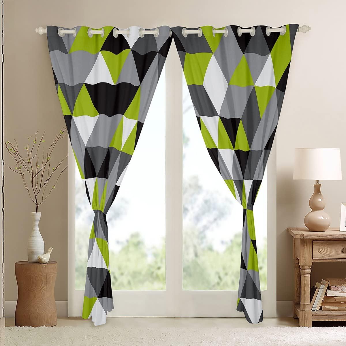 Black White Green Geometric Curtains Light Grey Dark Gray Triangle Diamond 46x54 Window Curtains Geometry Graphics Curtains & Drapes For Bedroom,Modern Stylish Window Treatments 2 Panels 4