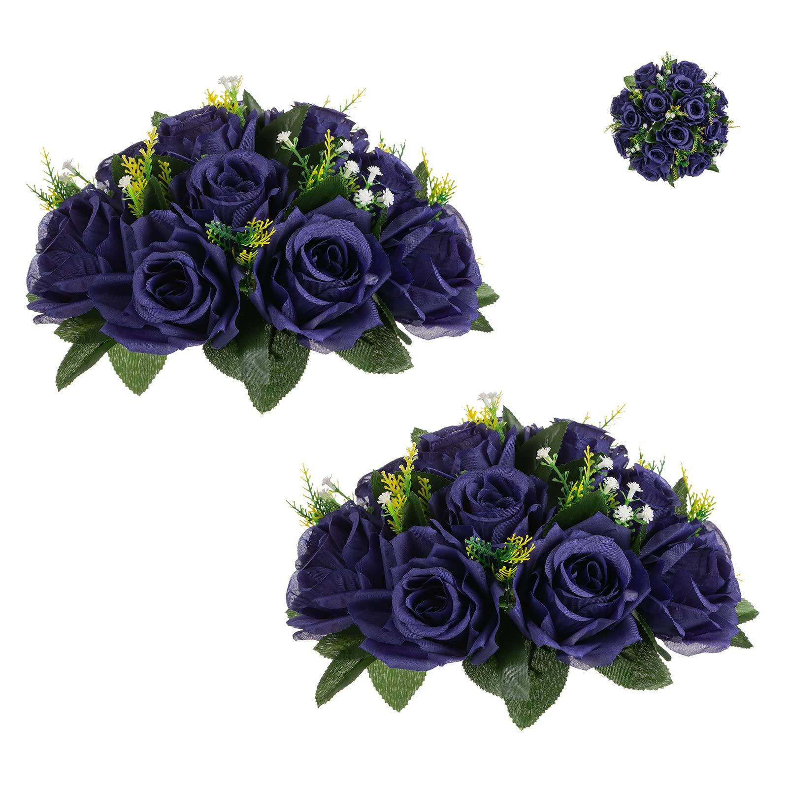 BLOSMON Flower Centerpieces for Tables Wedding 10 Pcs Navy Blue Fake Flowers Rose Arrangement Bouquet Floral Centerpiece Balls Artificial Wedding Center Pieces of Valentines Day Home Party Decor 0