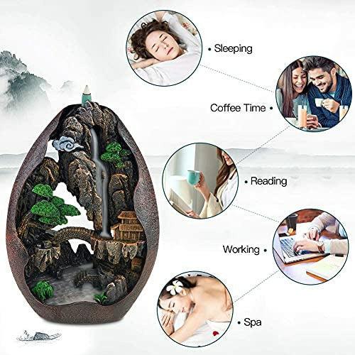 Ronlap Backflow Incense Burner, Rockery Waterfall Smoke Incense Holder with 120 Upgraded Incense Cones+30 Incense Sticks+1 Tweezer+1 Mat, for Aromatherapy Meditation Home Decorations 3