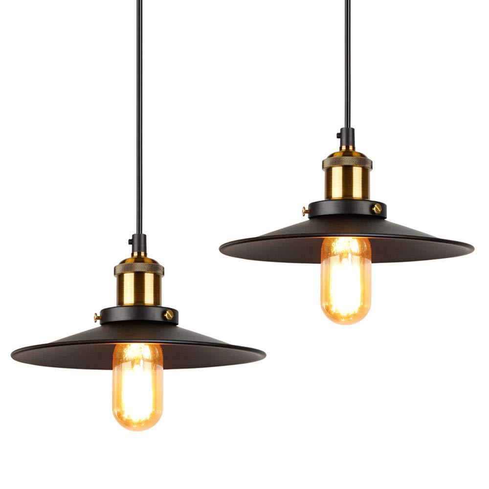 ASCELINA Industrial Pendant Light, Retro Ceiling Lighting Black Metal Lamp Shade with E27 Base for Farmhouse Restaurant Loft Kitchen Coffee Shop Chandelier (Black 2 Pack)