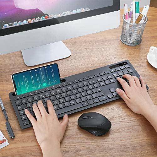 Seenda Wireless Keyboard and Mouse Set, 2.4G Full Size USB Wireless Keyboard with Phone Holder and Quiet Mouse Combo for PC, Desktop, Computer,Laptop, UK Layout 2