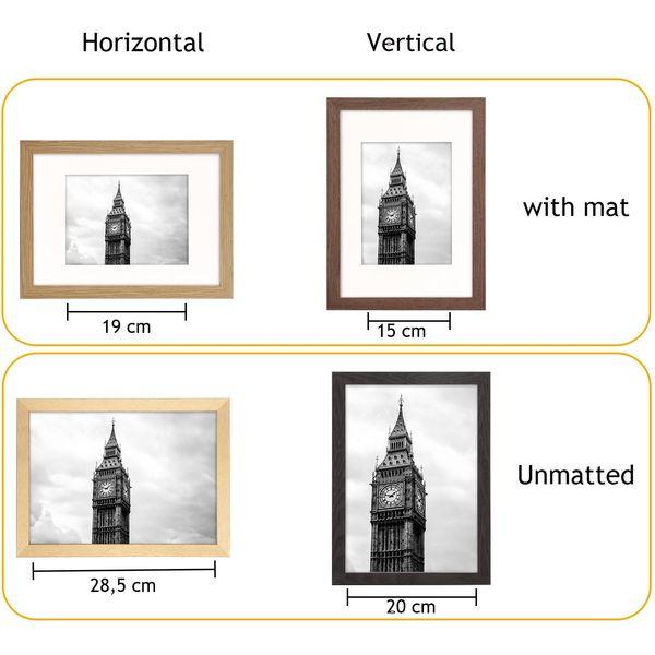 Eitida 22x28 cm (8.5x11 inch) Modern Documents Frame Set, Black Walnut Wood Grain Straight Moulding, Safe Plexiglass, Matted for 15x20 cm (6x8 in) Pictures, 4 Pack 4