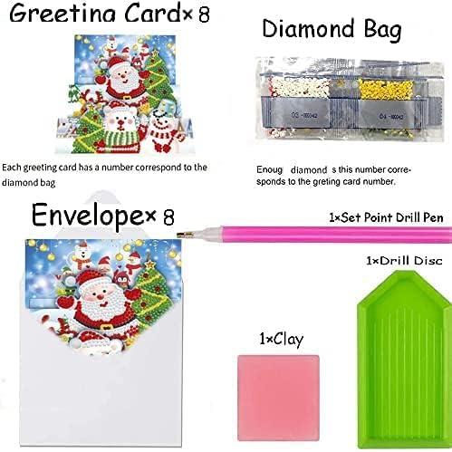 Christmas Cards DIY 5D Diamond Painting Car Number Kits for Kids & Adults, 8Pcs Party Full Drill Design with Envelopes & Tools Included Greeting Stickers Embroidery Cross Stitch Gift (Christmas) 1