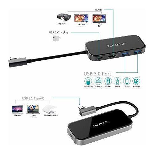 ARCANITE Premium USB-C Hub, 100 W Output, 4K x 2K HDMI, 2 USB 3.0 Type-A Ports, Aluminium and Glass Exterior 3