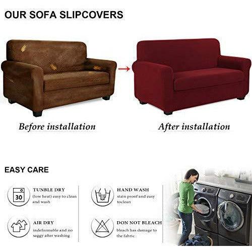 TIANSHU 2 Piece Sofa Slipcover, Stretch Couch Cover for Sofa, Stylish Jacquard Furniture Covers (Loveseat, Dark Wine) 4