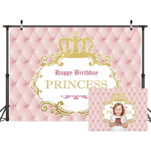 LYWYGG 8x6FT Girl Backdrop Pink Birthday Backdrop Golden Crown Backdrop Girl Birthday Photography Backdrop Photo Studio Backdrop Cake Table and Party Decoration Background CP-319 0