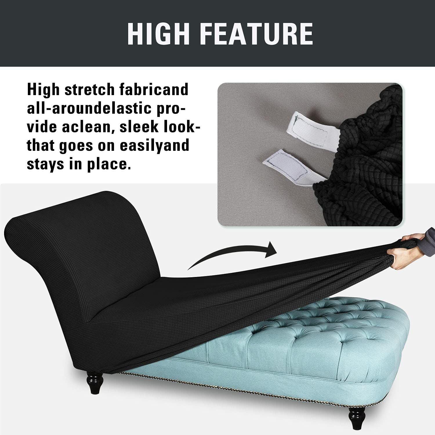 Topchances Jacquard Chaise Lounge Cover, Stretch Armless Chaise Longue Slipcover Luxury Chaise Chair Covers Pet Furniture Cover Recliner Sofa Slipcovers for Living Room Bedroom Lounge (Black) 4