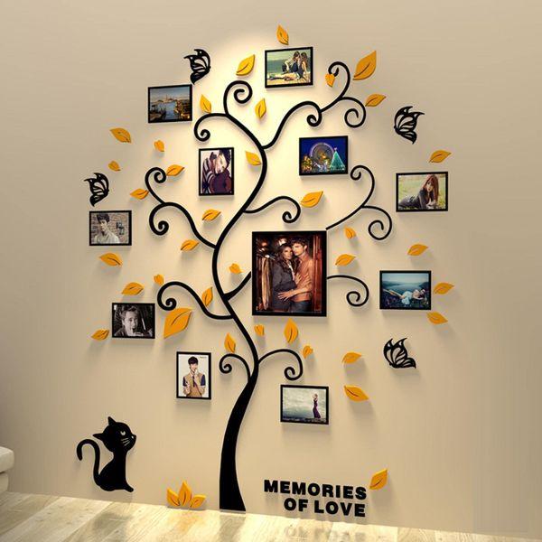 AIVORIUY 3D Tree Wall Decals Acrylic Mirror Wall Stickers DIY Photo Frame Murals Butterflies Wall Art Decor for Bedroom Office Living Room Kids Nursery Home Decoration Gift (L: 144 * 175cm, Black)