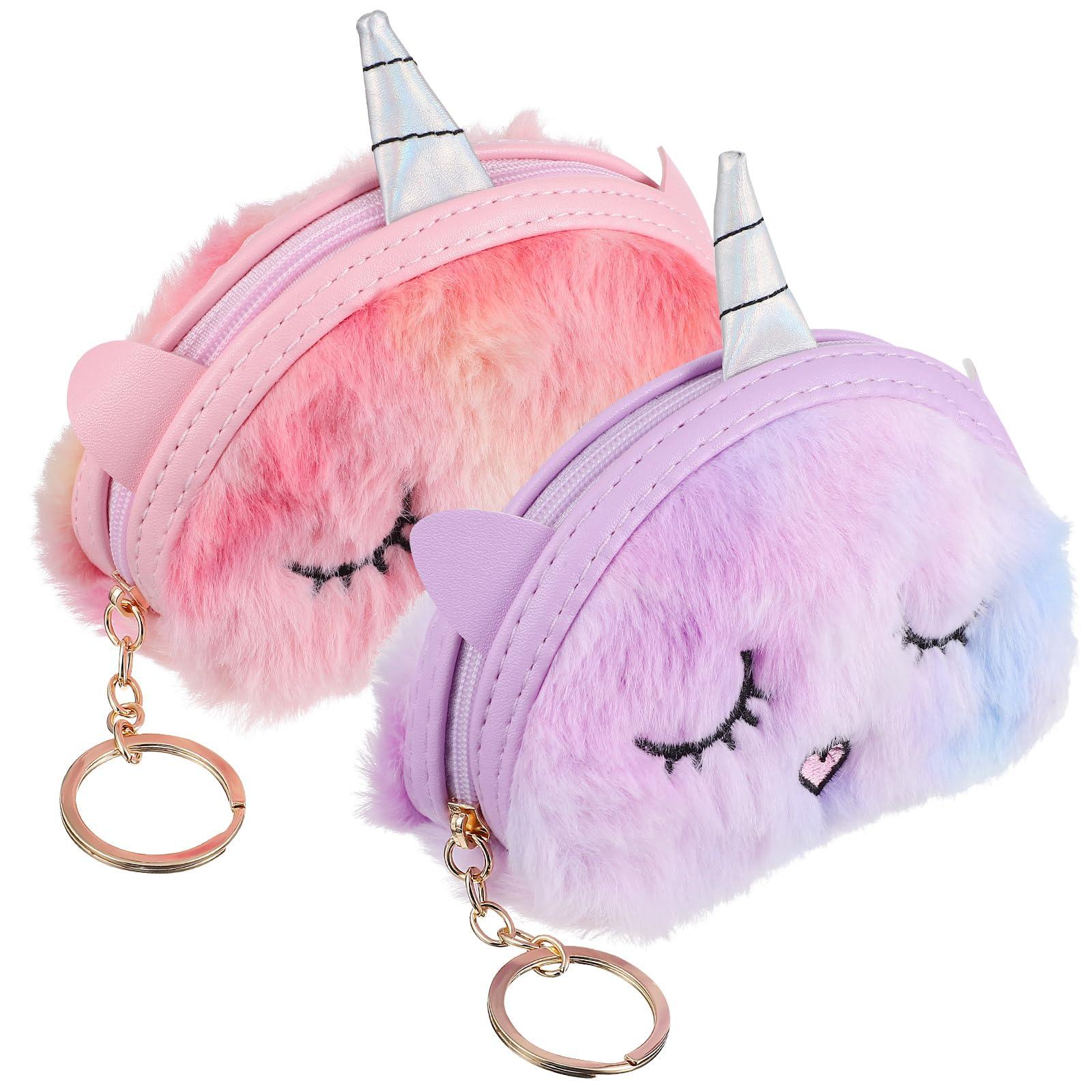 Abaodam 2 Pcs plush coin purse coin purse for women Change Purse Wallet change purse for girls Cute coin purse wallet furry purse fuzzy unicorn purse Coin Purses mercat zipper child pet 0