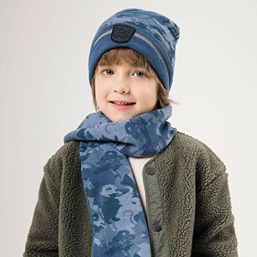 accsa Boys Hat Scarf and Gloves Set Camo Winter Warm Set Knit Cuff Beanie Cap Stretchy Magic Gloves Kids Toddler Knitted Scarf One Size 3-6 Years 2