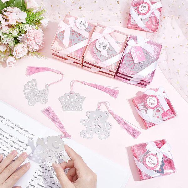 CHGCRAFT 20Pcs 4 Styles Metal Bookmark with Tassel Party Favor Bookmarks Gift Box Bookmark Supplies for Guest Gifts Birthday Wedding Bookworm Book Lovers Student, Length 170~204mm, Pearl Pink 2