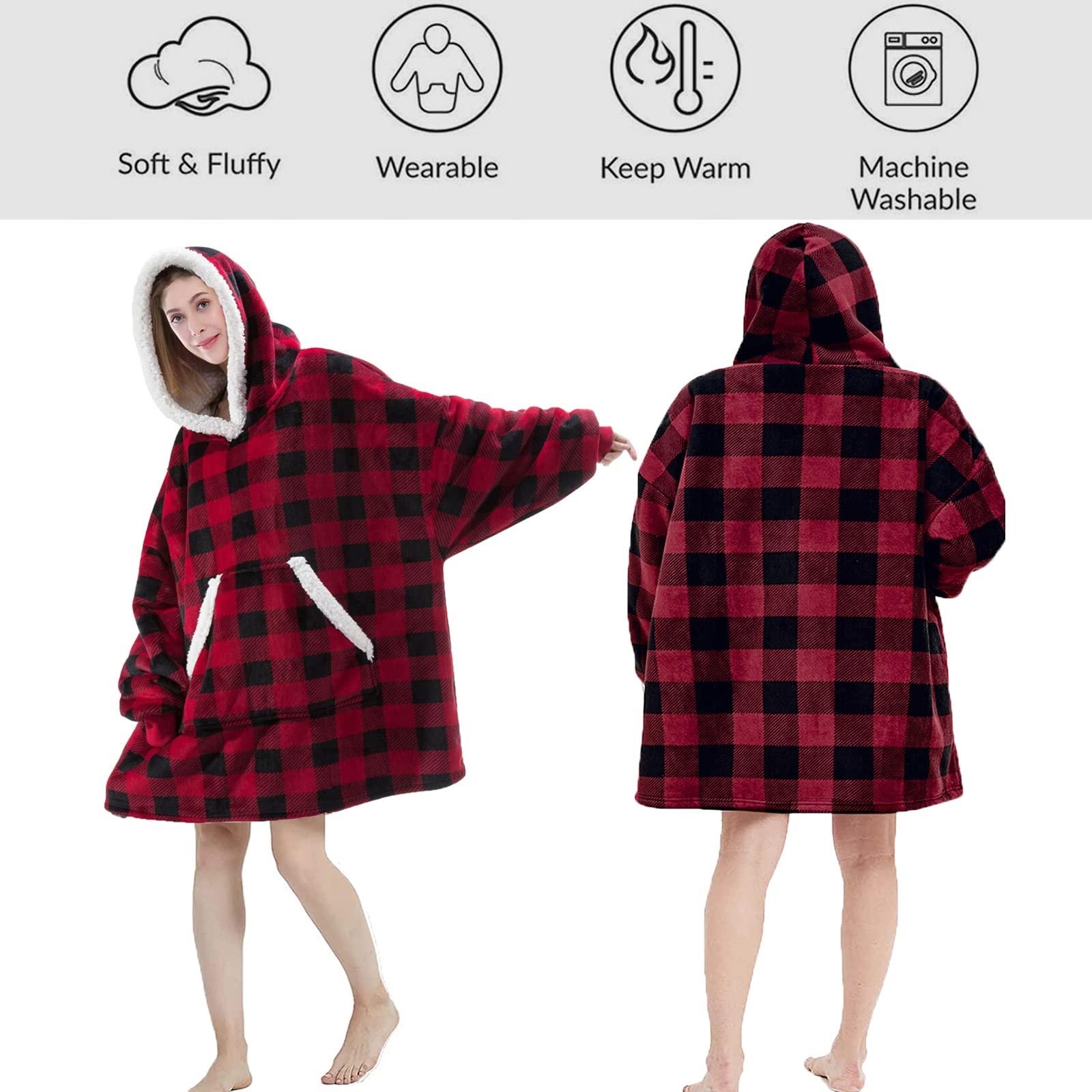 Jemsia Wearable Blanket Hoodie Oversize Hooded Sweatshirt,Women Men Soft Comfy Fleece Sherpa Hooded Blanket for Girls,Boys,Adult,One Size 1