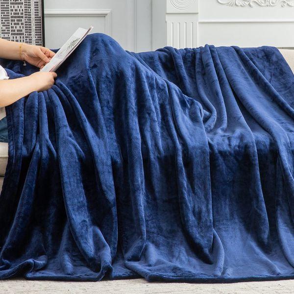 softan Soft Fleece Throw Blanket Navy Blue Snugly Bed Throws Fluffy Warm Flannel Throws for Sofa, Couch,Bedroom, Travel, Camping, Queen Size,220x240cm 2