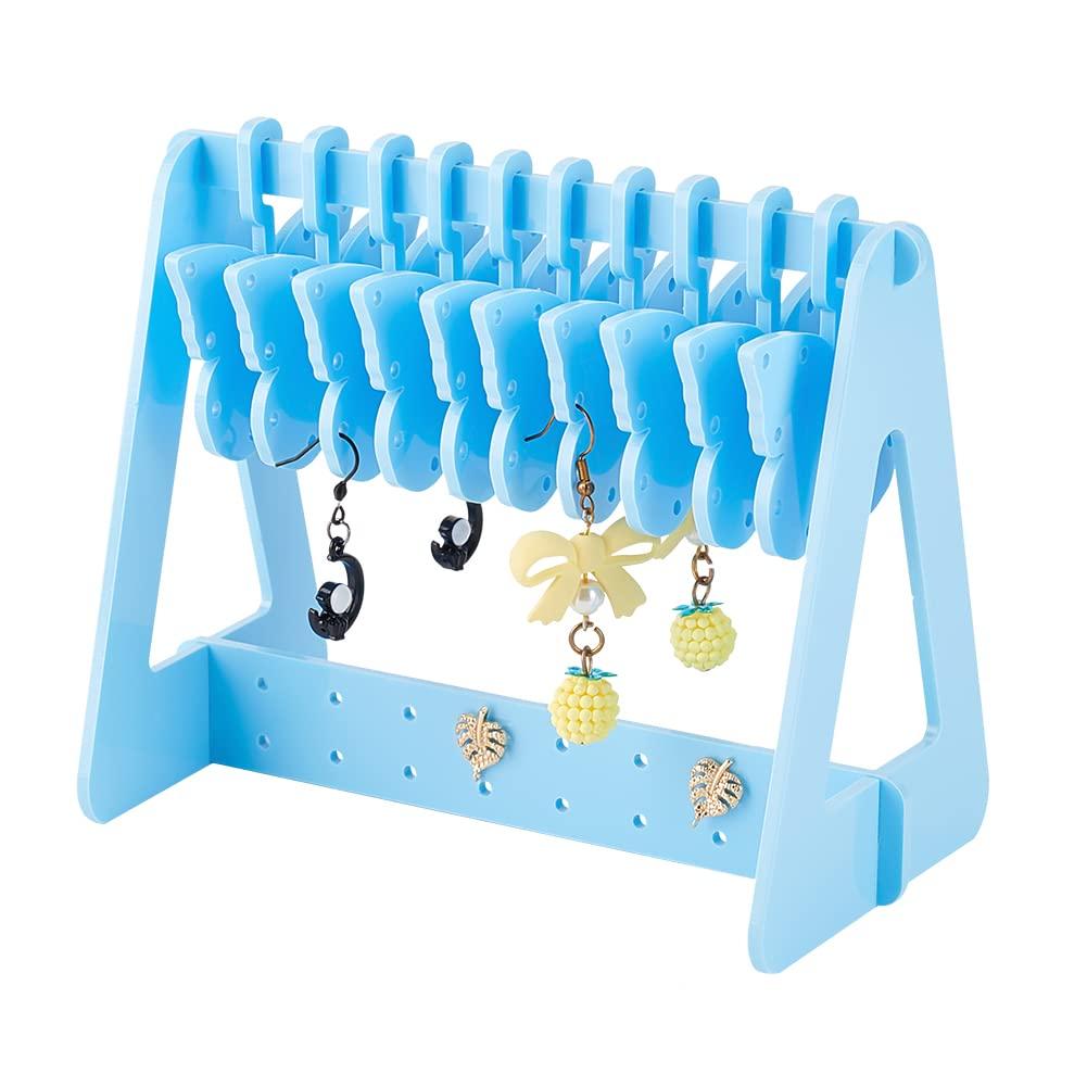 PH PandaHall 116 Holes Earring Organizer with Mini Hangers Butterfly Hanger Earring Holder Stands for Selling Earring Hanging Acrylic Ear Studs Display Rack for Retail Show Exhibition Blue