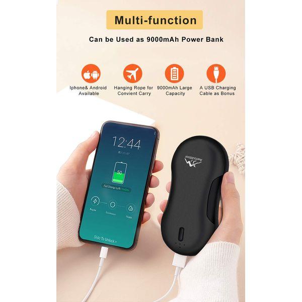 Awroutdoor Rechargeable Hand Warmer, 9000 mAh, Quick Charge External Battery Portable Electric Reusable Pocket Hand Warmer USB for iPhone, Samsung, iPad, Heating for Men and Women 2