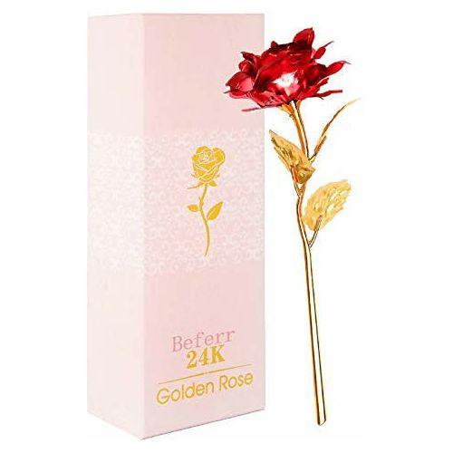 Beferr 24k Gold Plated Plastic Galaxy Rose Artificial Forever Rose Flower, Infinity Rose Gift for Her Girlfriend Wife Mum Women on Valentine's Day Mother's Day Anniversary Birthday Christmas - Red 0