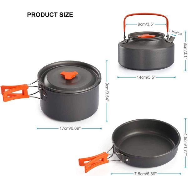 Aitsite Camping Cookware Kit Outdoor Aluminum Lightweight Camping Pot Pan Cooking Set for Camping Hiking (Orange 2) 2