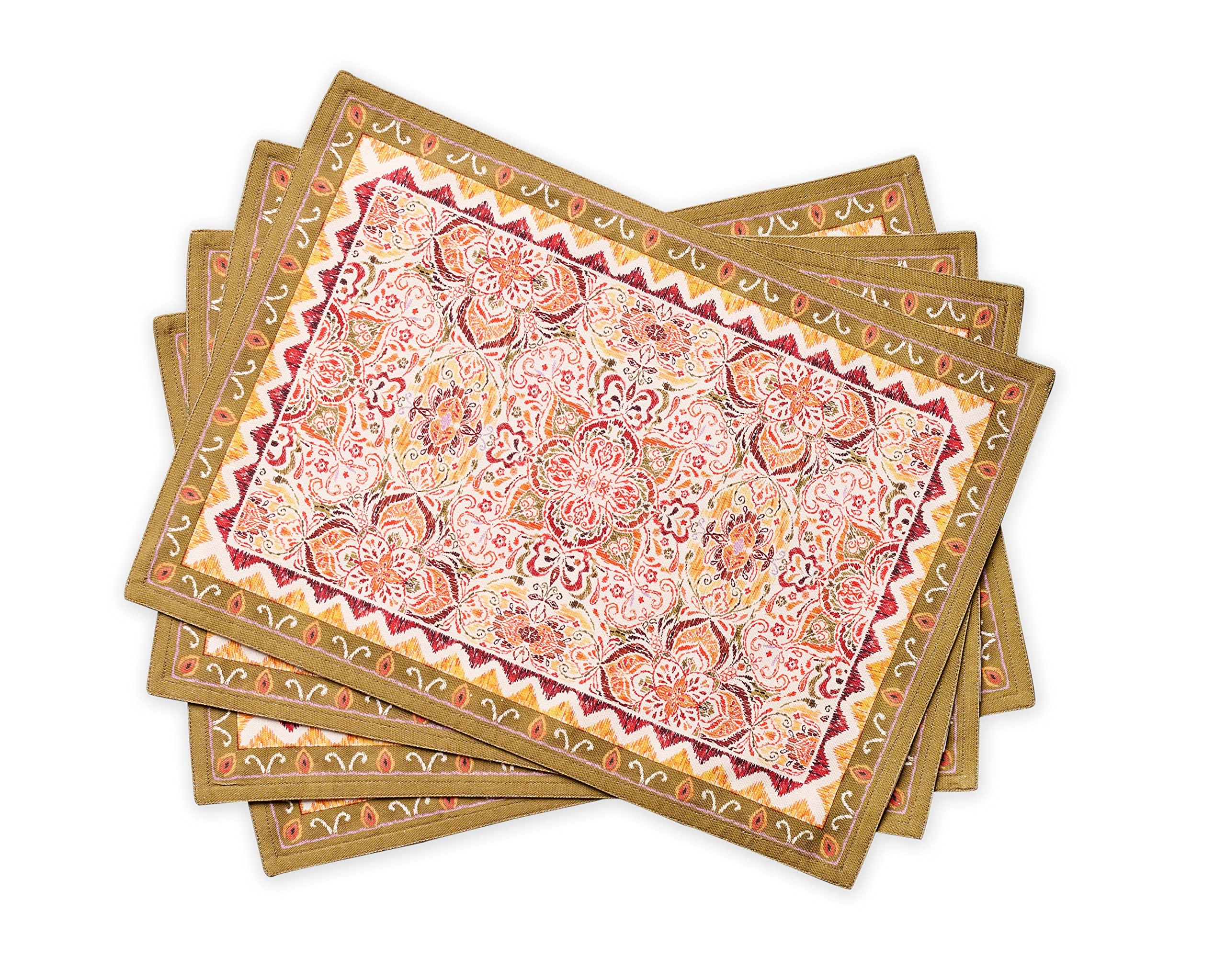 Maison d' Hermine Pretty Autumn 100% Cotton Set of 4 Placemats for Dining Table | Kitchen | Wedding | Everyday Use | Thanksgiving/Christmas | Dinner Parties (33 cm x 48 cm)