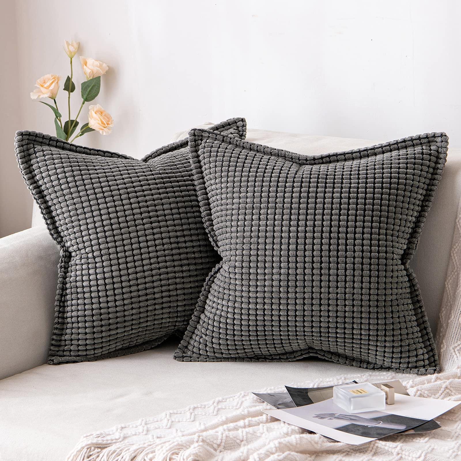 MIULEE Set of 2 Throw Pillow Covers Soft Granula Square Home Decorations for Sofa Chair Bedroom Living Room Kitchen Decorative Fluffy Pillowcases 16x16inch 40x40cm Dark Grey 0