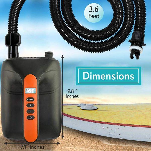 Tuomico 20PSI High Pressure SUP Electric Air Pump，Dual Stage Inflation & Deflation Function Paddle Board Pump, 12V DC Car Connector, for Inflatable Stand Up Paddle Boards, Boats, Tent Kayaks 1