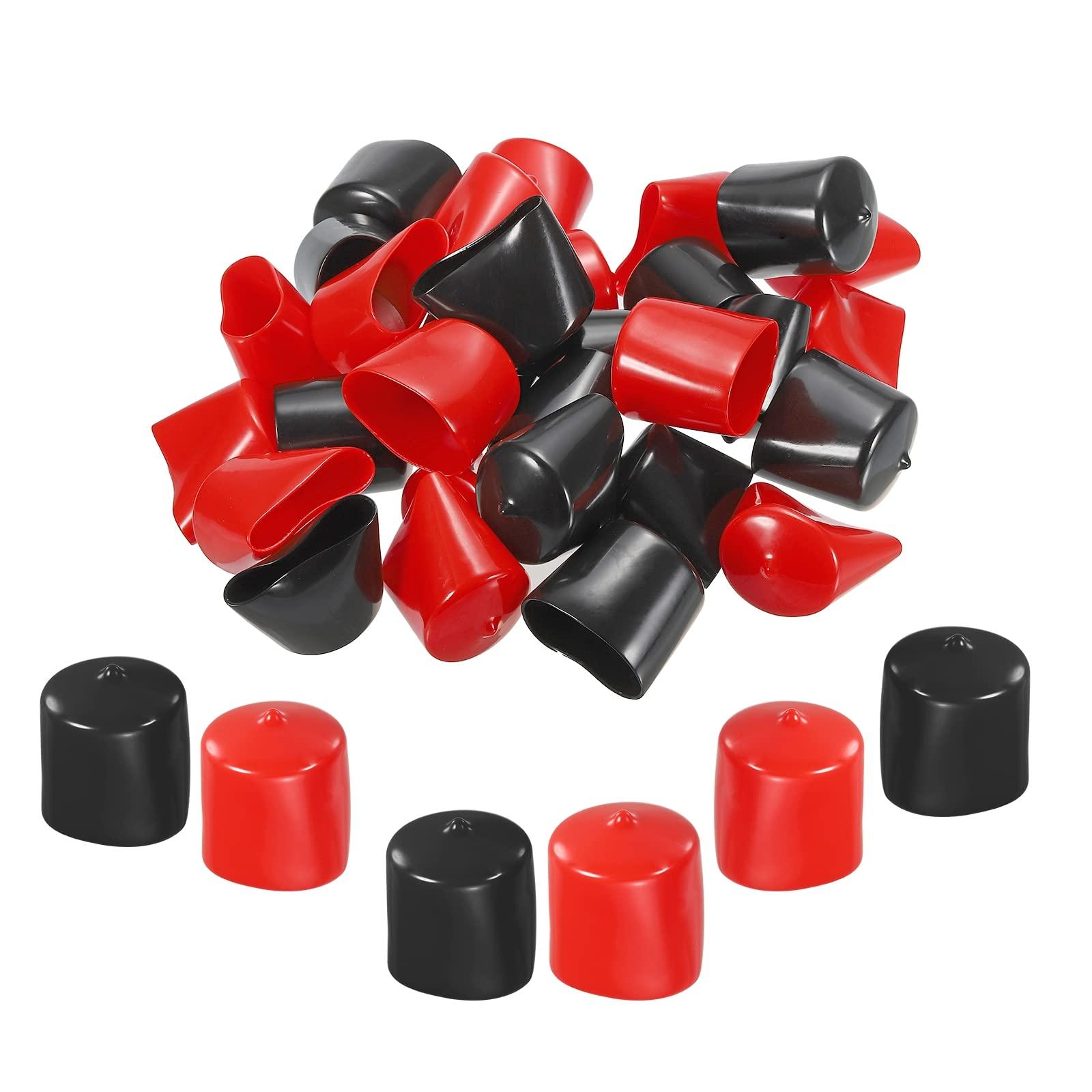 sourcing map 30pcs Rubber End Caps Cover Assortment 38mm(1 1/2 inch) PVC Vinyl Screw Thread Protector for Screw Bolt Black Red
