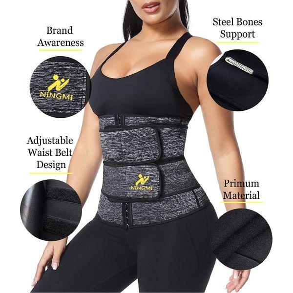 NINGMI Waist Trainer for Women Sauna Sweat Belt Neoprene Waist Trimmer Corset Waist Cincher Slimming Sports Girdle Gray 2