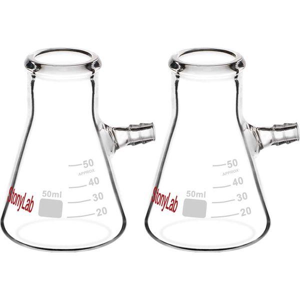 StonyLab 2-Pack Borosilicate Glass Filtering Flask, Bolt Neck with Tubulation (2000ml) 0
