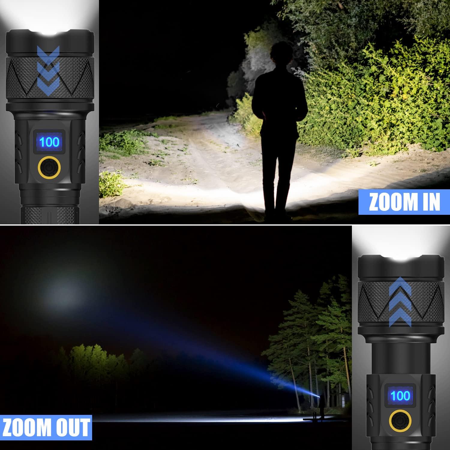 YANJI Torches LED Super Bright,Rechargeable LED Torch 30000 Lumens XHM77.2,Tactical Torch Battery Powered, Powerful Flashlight Torch Zoomable for Dog Walking Hiking Emergency Gift 1