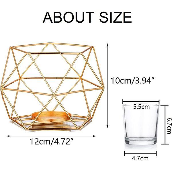 Romadedi Candle Holders Gold Geometric Decor - Tealight Holder for Tea Lights Decorative Candle Stand Accents for Home Table Shelf Mantel Modern Geo Decoration, Wedding Reception Décor, Gold, 6pcs 4