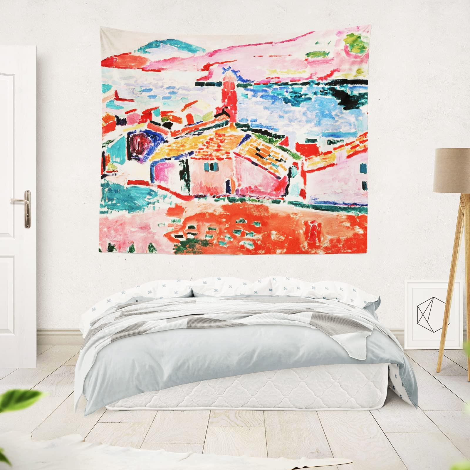 Berkin Arts Decor Tapestry for Wall Hanging Premium Polyester Fabric Backdrop Post-impressionism Pink Colorful 51.2 x 59.1 Inch (View of Collioure by Henri Matisse) 9