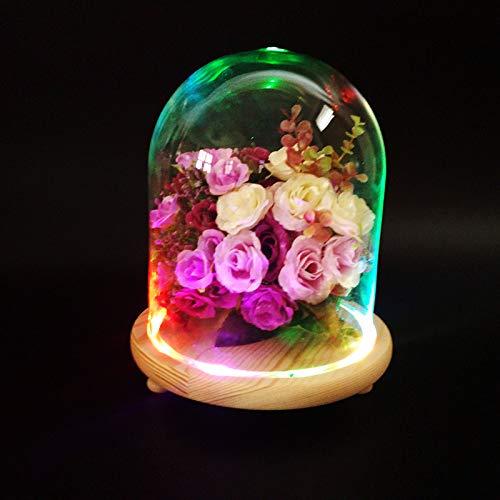 Warmiehomy Glass Cloche Bell Jar Dome with Wood Base + Lights (With colorful light, 12x20cm) 3