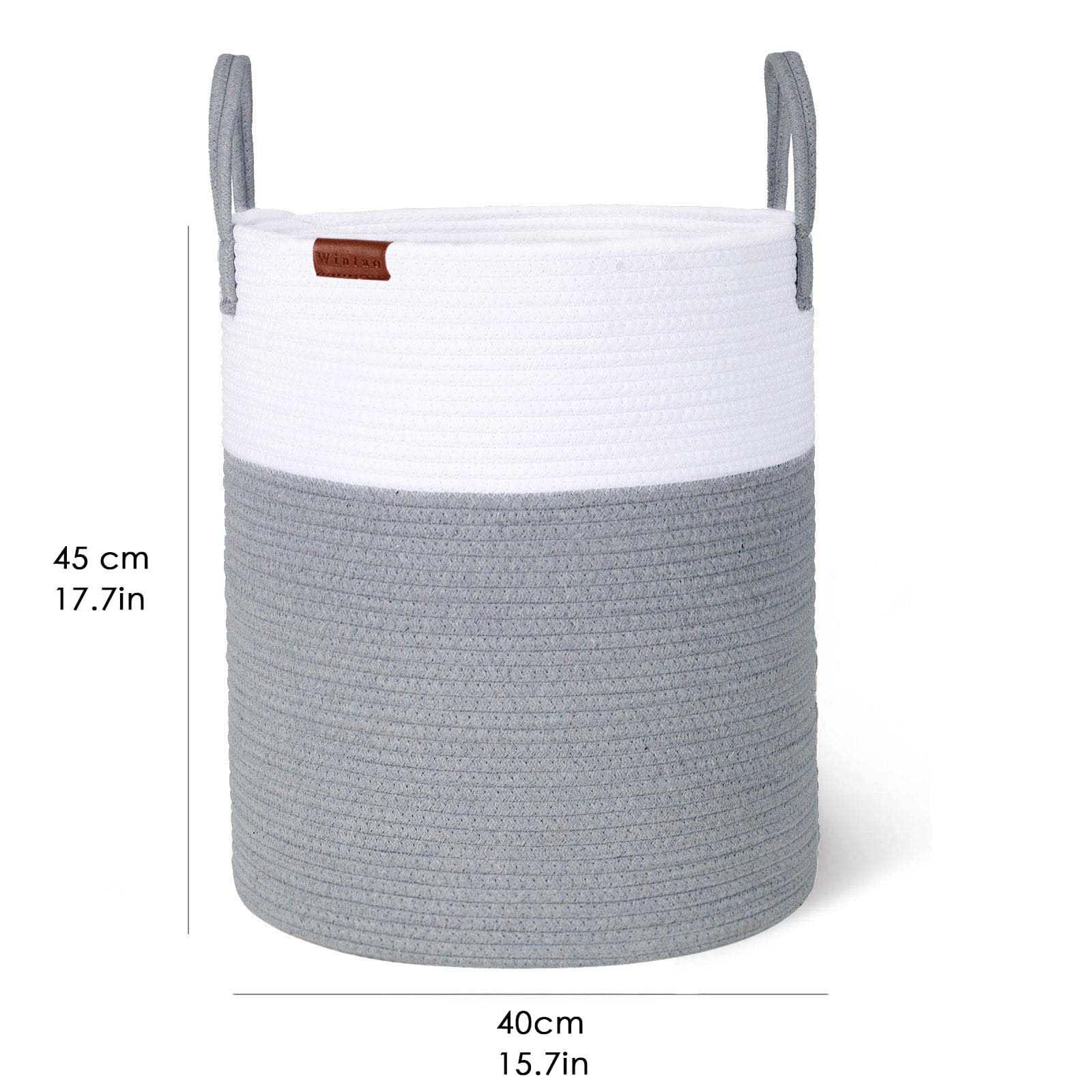 Wintao Storage Basket, Woven Baby Washing Basket Cotton Rope Laundry Hamper Toy Storage Grey Tall & Large 40 x 45 cm 4