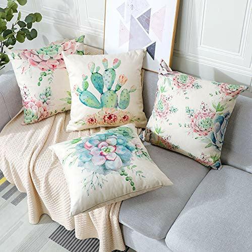 Artscope Set of 4 Decorative Cushion Covers 45x45cm, Succulents Pattern Waterproof Throw Pillow Covers, Perfect to Outdoor Patio Garden Bench Living Room Sofa Farmhouse Decor 1