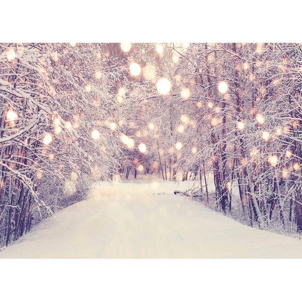 RUINI Outdoor Forest Snowfield Bokeh Spots Backdrop Dreamy Wonderland Sparkle Snowflake Tree Starry Glitter Dots Winter Christmas Party Decor Photo Booth Props (8x6FT) 3