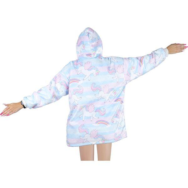 Queenshin Unicorn Wearable Blanket Hoodie,Oversized Sherpa Comfy Sweatshirt for Kids Teens Girls 7-16 Years,Warm Cozy Animal Hooded Body Blanket Pink 3
